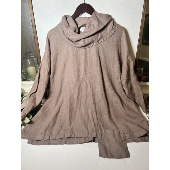 Match Point Linen Cowl Top Women 3/4 Sleeve Pocket Oversized Shirt Small.    Mm - Picture 1 of 6
